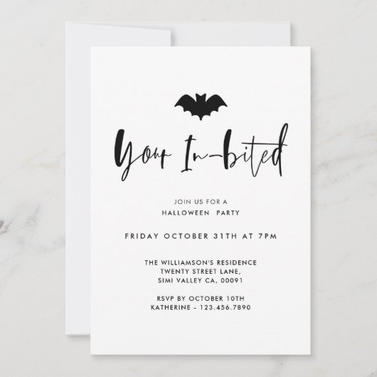 Uw in-bited zwarte vlek Minimale Halloween Partij Kaart (Voorkant)