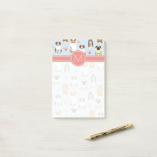 Uw Initiaal | Puppies en poten Post-it® Notes (Op bureau)