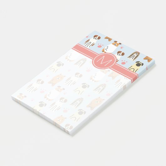 Uw Initiaal | Puppies en poten Post-it® Notes (Schuin)