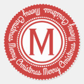 Uw Initiaal | Vrolijk kerstfeestrood Ronde Sticker (Voorkant)