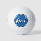 Uw Initialen in wit en zwart op blauw Golfballen (Voorkant)