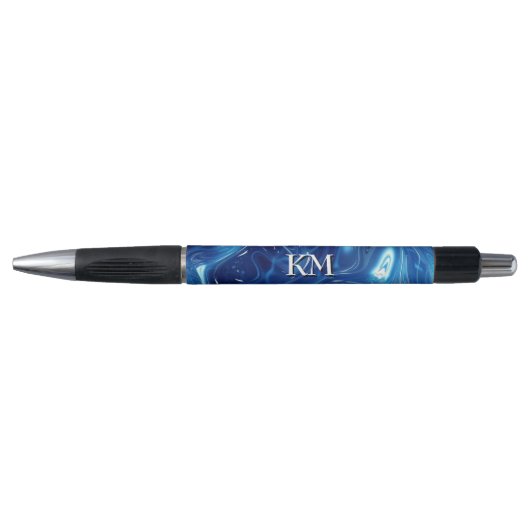Uw Initialen Monogram blauw gemarmerd Pen (Voorkant)