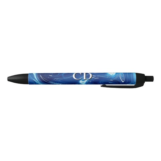 Uw Initialen Monogram blauw gemarmerd Zwarte Inkt Pen (Bodem)