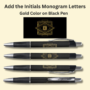 Uw Initialen Monogram Goud Geometrisch op Zwart Pen