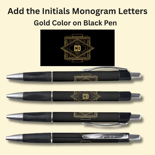 Uw Initialen Monogram Goud Geometrisch op Zwart Pen