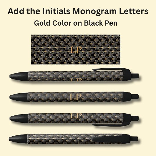 Uw Initialen Monogram Goud Geometrisch op Zwart Zwarte Inkt Pen