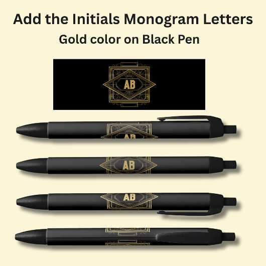 Uw Initialen Monogram Goud Geometrisch op Zwart Zwarte Inkt Pen