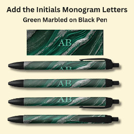 Uw Initialen Monogram groen gemarmerd Zwarte Inkt Pen