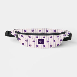 Uw Initialen Violet & Blush Stripes Paarse Bloemen Heuptasje