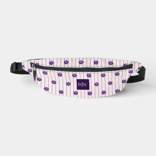 Uw Initialen Violet & Blush Stripes Paarse Bloemen Heuptasje (Voorkant)