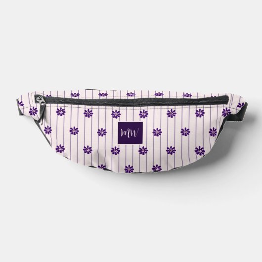 Uw Initialen Violet & Blush Stripes Paarse Bloemen Heuptasje (Liggend)