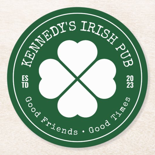 UW IRISH PUB Good Friends Good Times Ronde Kartonnen Onderzetter (Voorkant)