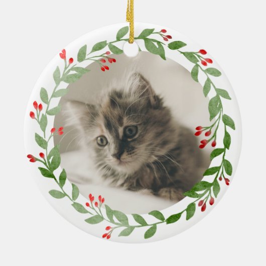 Uw Kat Foto 1 Kerstmis in FurEver Home Keramisch Ornament (Achterkant)