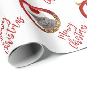 Uw kat Foto Red Gold Meowy kerst Cadeaupapier (Rol Hoek)