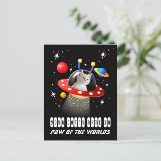 Uw kat in een Alien Spaceship UFO Sci Fi Scene Briefkaart (Staand voorkant)