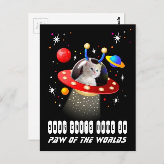 Uw kat in een Alien Spaceship UFO Sci Fi Scene Briefkaart (Voorkant / Achterkant)