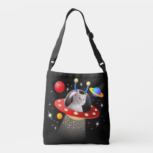 Uw kat in een Alien Spaceship UFO Sci Fi Scene Crossbody Tas (Achterkant)