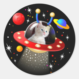 Uw kat in een UFO Vliegende Schotel SciFi Scene Ronde Sticker