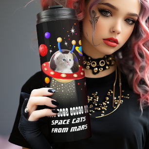 Uw kat in UFO Kitten Cat in Ruimte Personeelsforma Thermosbeker
