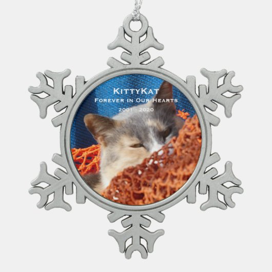 UW Kat of Hond FOTO Gepersonaliseerde Sneeuwvlok Tin Sneeuwvlok Ornament (Voorkant)