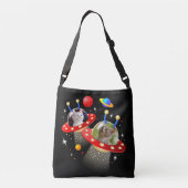 Uw katten in een Alien Spaceship UFO Sci Fi Scene Crossbody Tas (Achterkant)