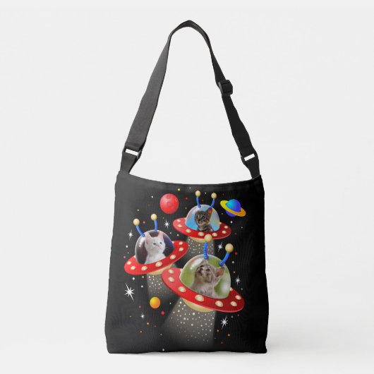 Uw katten in een Alien Spaceship UFO Sci Fi Scene Crossbody Tas (Voorkant)