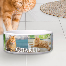 Uw kattenfotocollage met aangepaste naam voerbakje