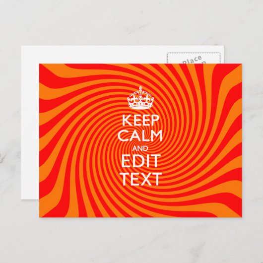 Uw Keep Calm-Gezegde op Vibrant Oranje wervelkolom Briefkaart (Voorkant / Achterkant)