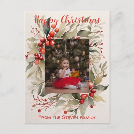 Uw Kerst Briefkaart waterverf | Uw foto (Voorkant)