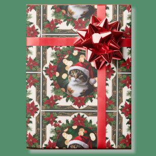 Uw Kerst Huisdier Kat Foto Rood Groen Cadeaupapier