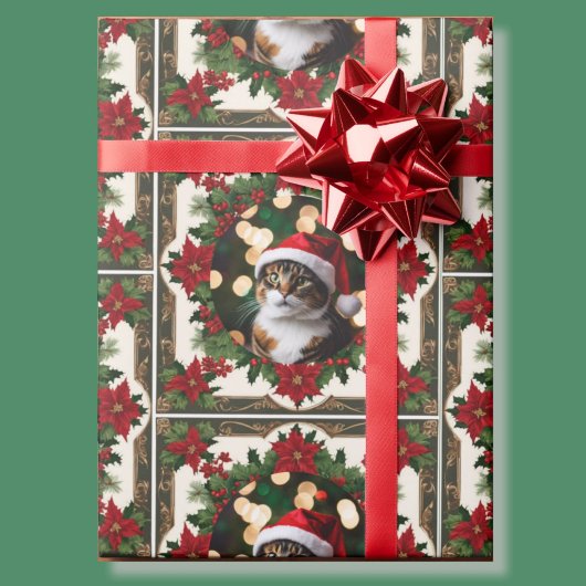 Uw Kerst Huisdier Kat Foto Rood Groen Cadeaupapier