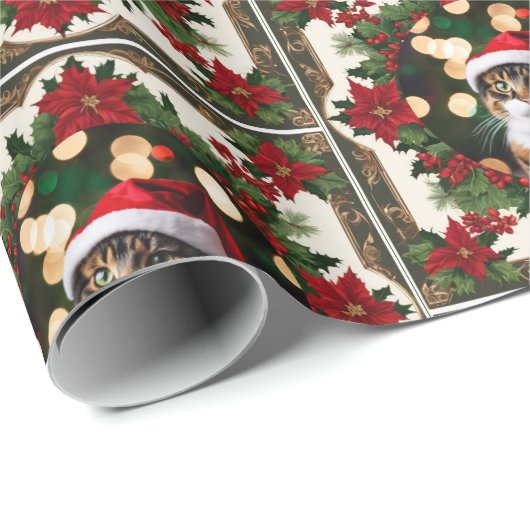 Uw Kerst Huisdier Kat Foto Rood Groen Cadeaupapier (Rol Hoek)