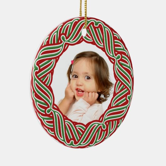 Uw kerstversiering met foto's rood en groen Lijst Keramisch Ornament (Rechts)