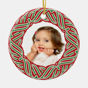 Uw kerstversiering met foto's rood en groen Lijst Keramisch Ornament