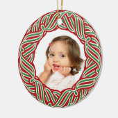 Uw kerstversiering met foto's rood en groen Lijst Keramisch Ornament (Links)