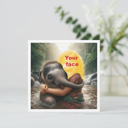 Uw kind knuffelen olifant, voeg fotokaart kaart (Staand voorkant)