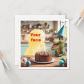 Uw kind met dinosaurus, dinosaurus verjaardag, t-r kaart (Voorkant / Achterkant in situ)