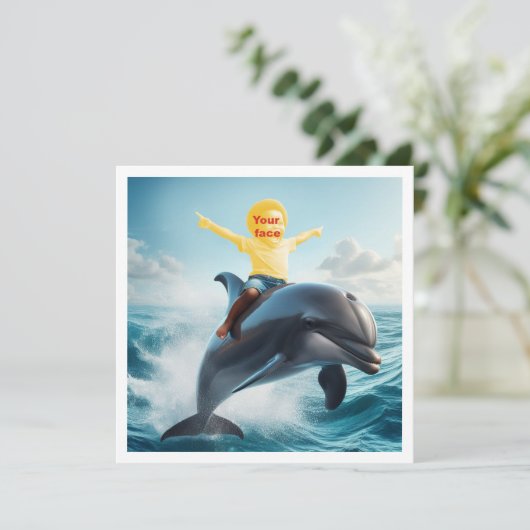 Uw kind op een dolfijn, zet mijn gezicht in de kaart (Staand voorkant)