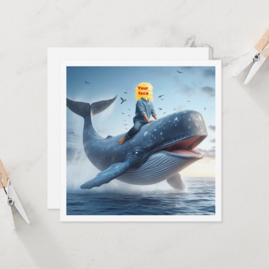 Uw kind op een walvis, walvis wenskaart kaart (Voorkant / Achterkant in situ)