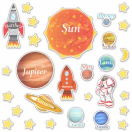 Uw kindernaam Planets Spaceships Solar System Sticker
