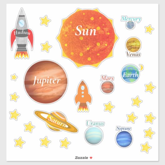 Uw kindernaam Planets Spaceships Solar System Sticker (Vel)