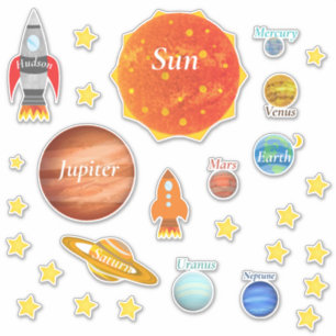 Uw kindernaam Planets Spaceships Solar System Sticker