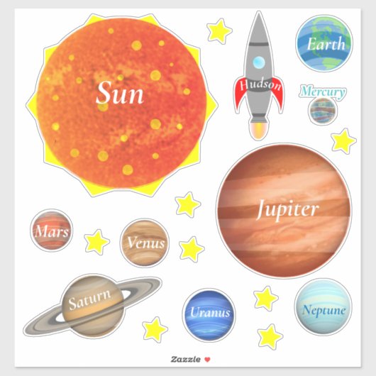 Uw kindernaam Planets Spaceships Solar System Sticker (Vel)