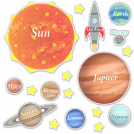 Uw kindernaam Planets Spaceships Solar System Sticker