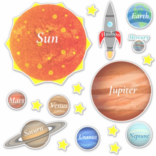 Uw kindernaam Planets Spaceships Solar System Sticker (Voorkant)