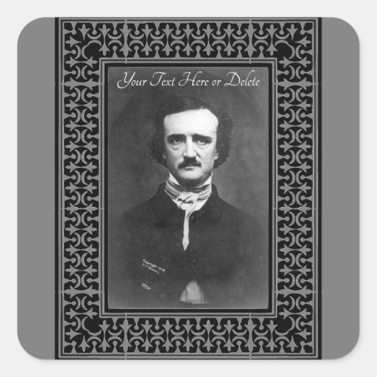 Uw kleur/tekst Edgar Allen Poe  rand Vierkante Sticker (Voorkant)