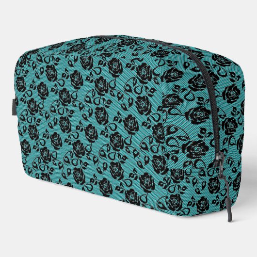 Uw kleuren Faux Black Lace Fishnet Turquoise Toilettasje (Rechterhoek)