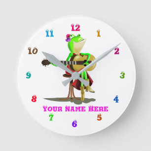 Uw kleuren, tekst en lettertypeklok - Kikker gitar Ronde Klok