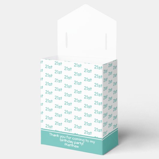 Uw leeftijd Offset Getal Patroon - Blauwgroen/Wit Bedankdoosjes (Geopend)