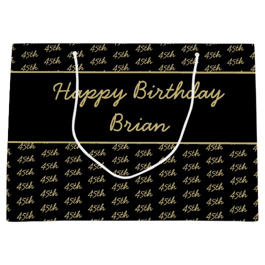 Uw leeftijd Offset Getal Patroon - Zwart/Goud Groot Cadeauzakje (Voorkant)